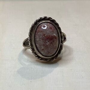 NEW silver pink granite or rhodonite ring vintage cocktail